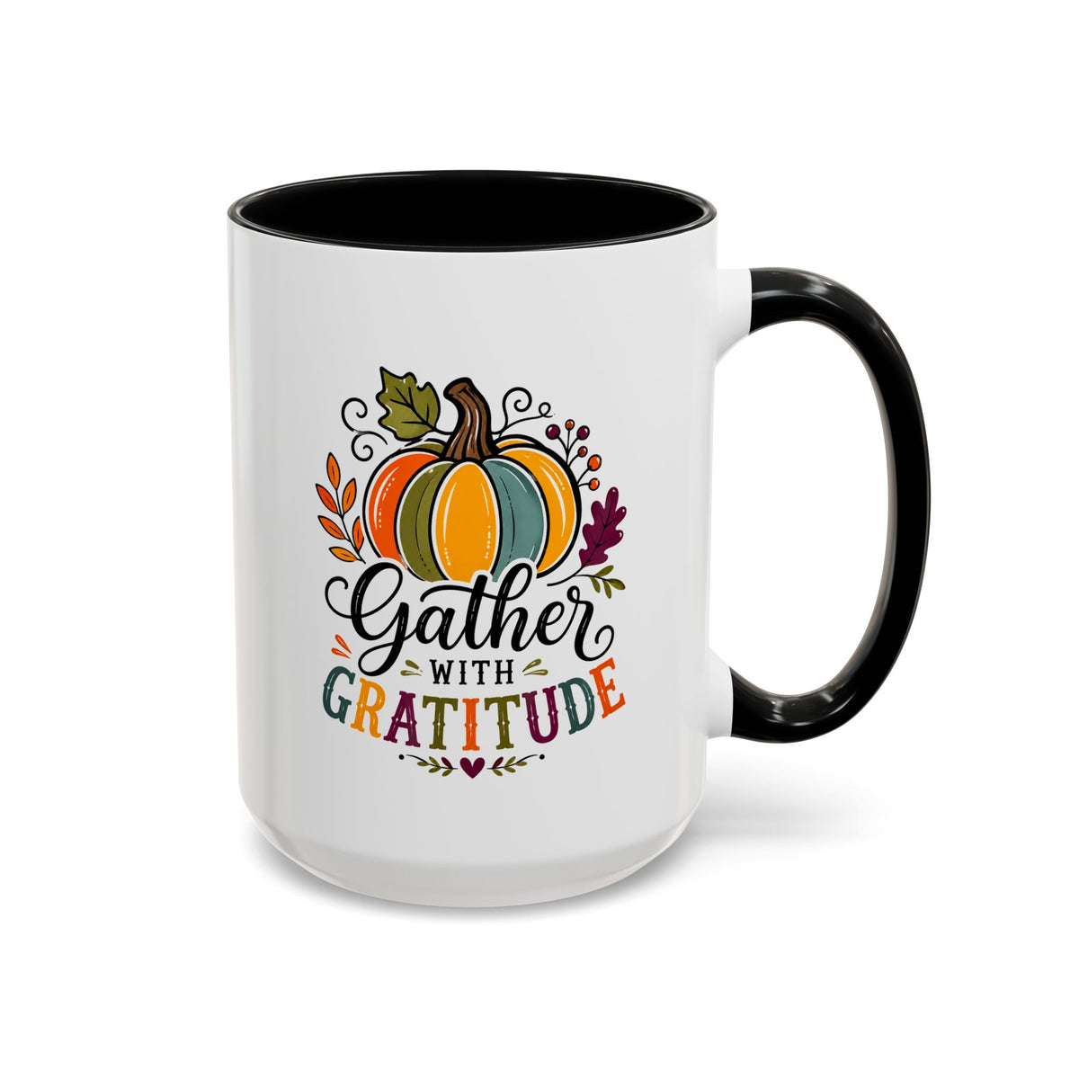 Gather With Gratitude Mug, Colorful Pumpkin Thanksgiving Coffee Cup, Cozy Fall Hostess Gift, Autumn Kitchen and Harvest Decor