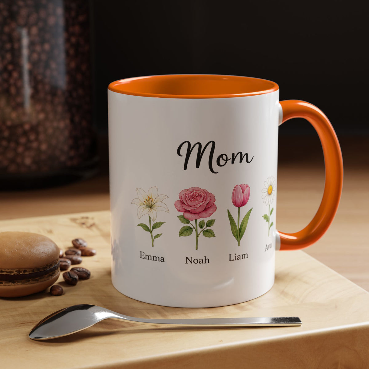 Personalized Birth Flower Mom Mug, Custom Kids Names Coffee Mug, Mother's Day Gift for Mom, Floral Family Keepsake Cup, Grandma Gift
