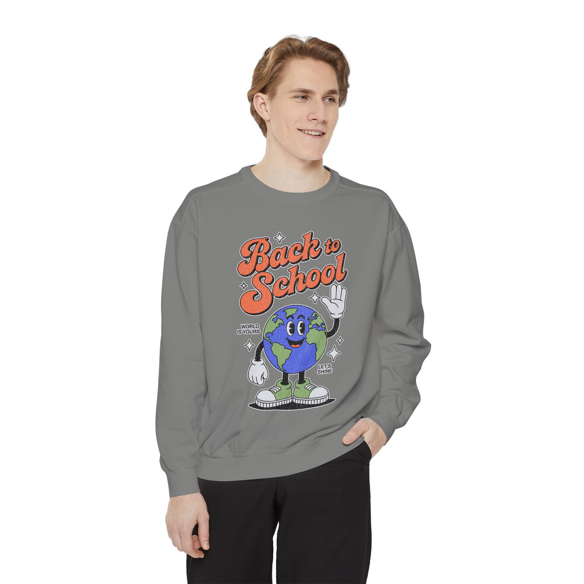 Back to School Earth Sweatshirt, Retro Globe Graphic Pullover, Teacher First Day Outfit, Student Gift, Classroom Crewneck, Educator Gift