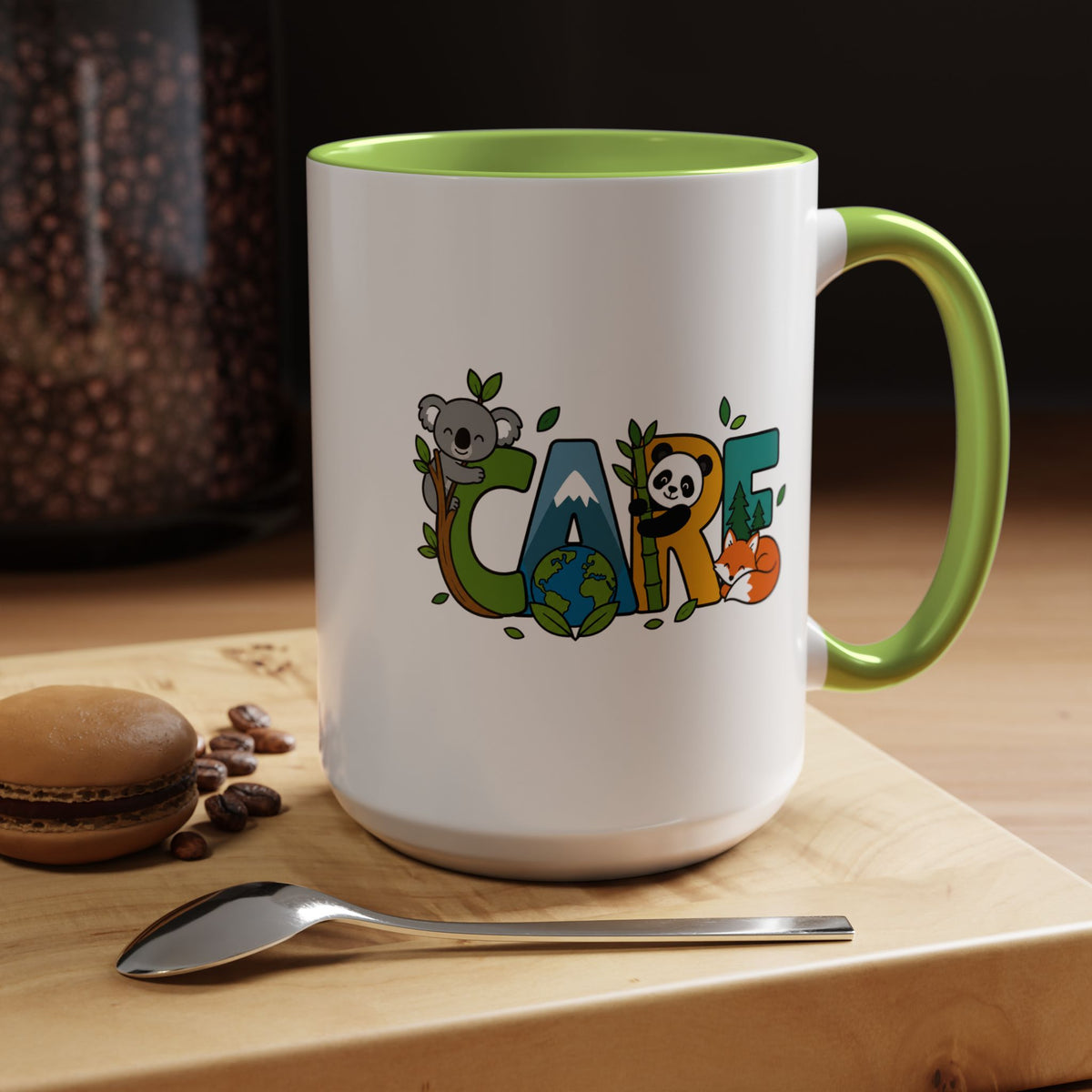 Earth Care Animal Mug, Eco Awareness Coffee Cup, Cute Wildlife Conservation Gift for Nature Lover, Earth Day Gift for Teacher or Mom