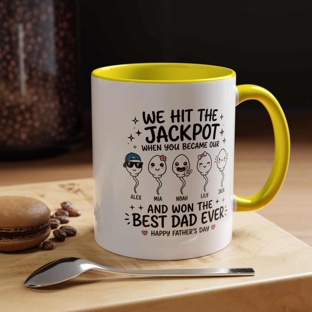 Personalized Best Dad Ever Mug, Custom Father's Day Coffee Mug with Kids Names, Funny Jackpot Dad Gift, Unique Family Keepsake Cup