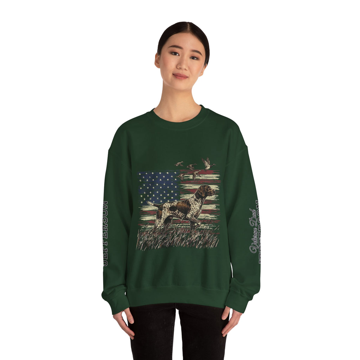 Personalized Patriotic Dog Sweatshirt, Custom Family Name Pullover, American Flag Dog Crewneck, USA Dog Lover Gift, Fourth of July Shirt