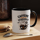 Halloween Ghost Coffee Mug, Caffeine From the Other Realm Black Accent Cup, Funny Spooky Gift for Coffee Lover, Barista or Coworker