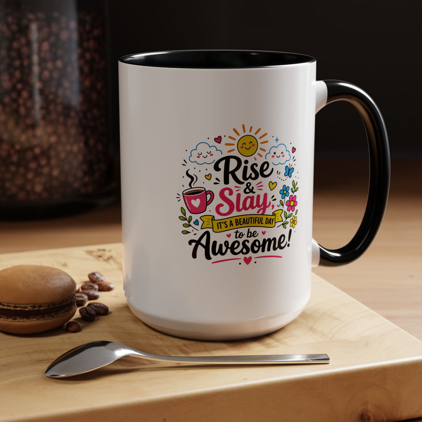 Rise and Slay Motivational Mug, Positive Quote Coffee Cup, Inspirational Gift for Her, Coworker Encouragement, Morning Routine Drinkware
