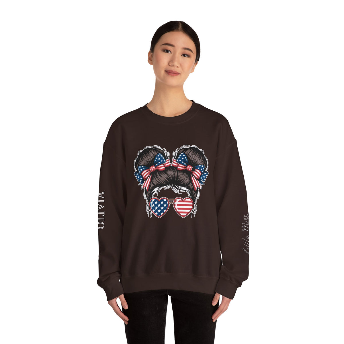Personalized Patriotic Sweatshirt, Custom Little Miss Pullover, American Flag Girl Crewneck, Fourth of July Gift, USA Country Shirt