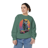 Retro Skateboard Cat Sweatshirt, Rainbow Sunglasses Kitty Crewneck, Funny Cat Lover Gift, Vintage Skater Graphic Cozy Pullover Top