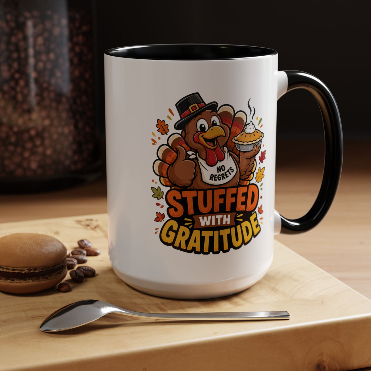Stuffed With Gratitude Mug, Funny Thanksgiving Turkey Coffee Cup, Friendsgiving Hostess Gift, Cute Fall Drinkware for Food Lovers