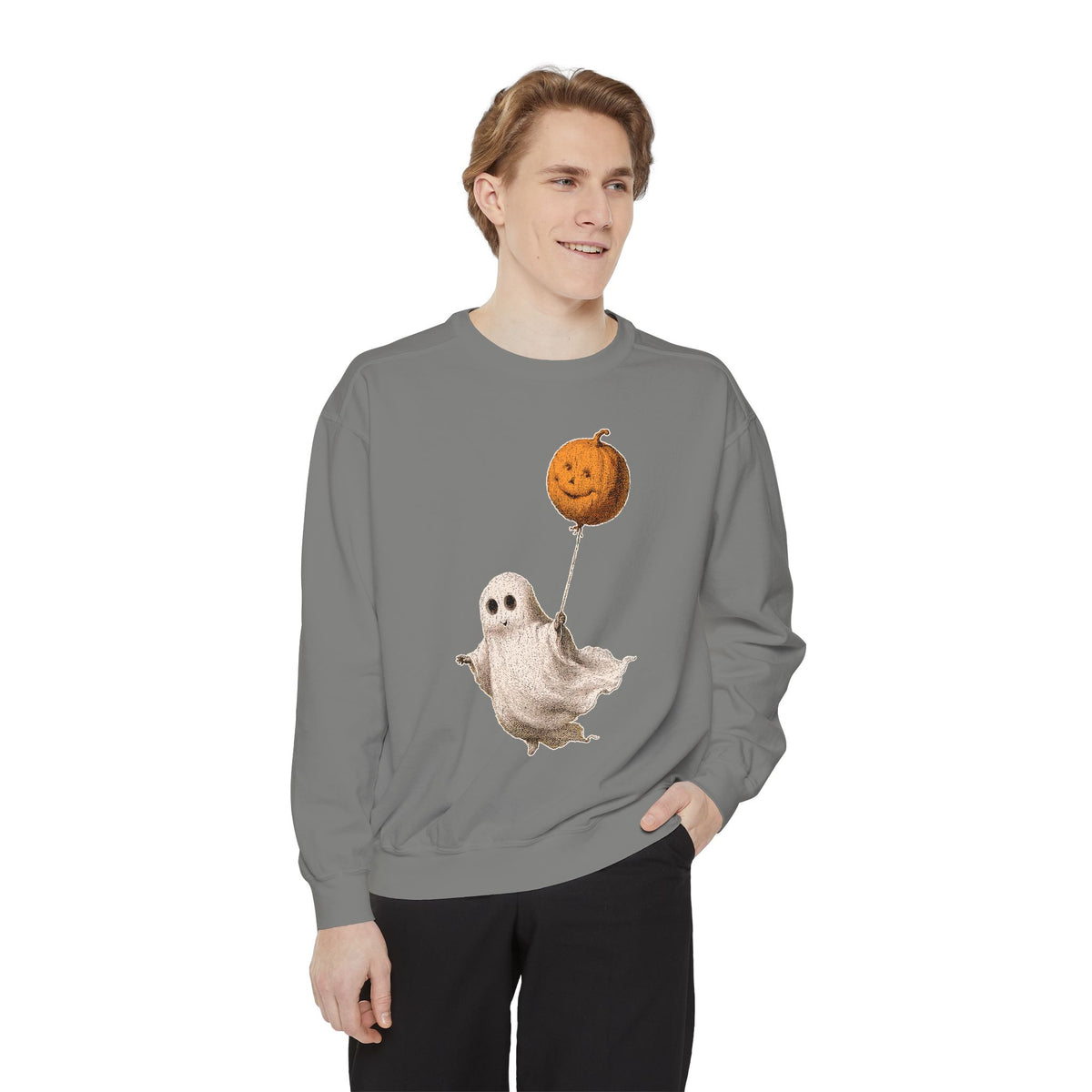 Cute Ghost Halloween Sweatshirt, Pumpkin Balloon Pullover, Vintage Spooky Season Gift for Women, Cozy October Fall Outfit for Ghost Loversv