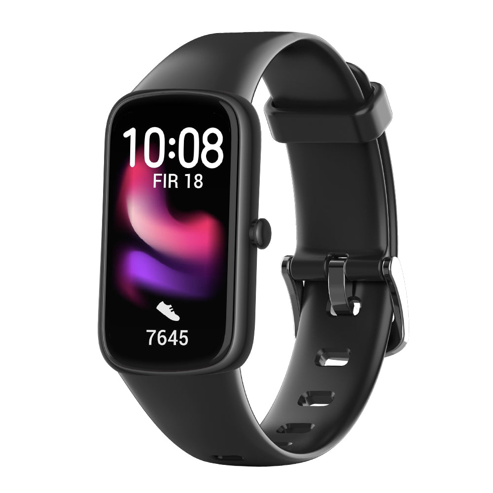 Black rectangular smart bracelet with color touchscreen display
