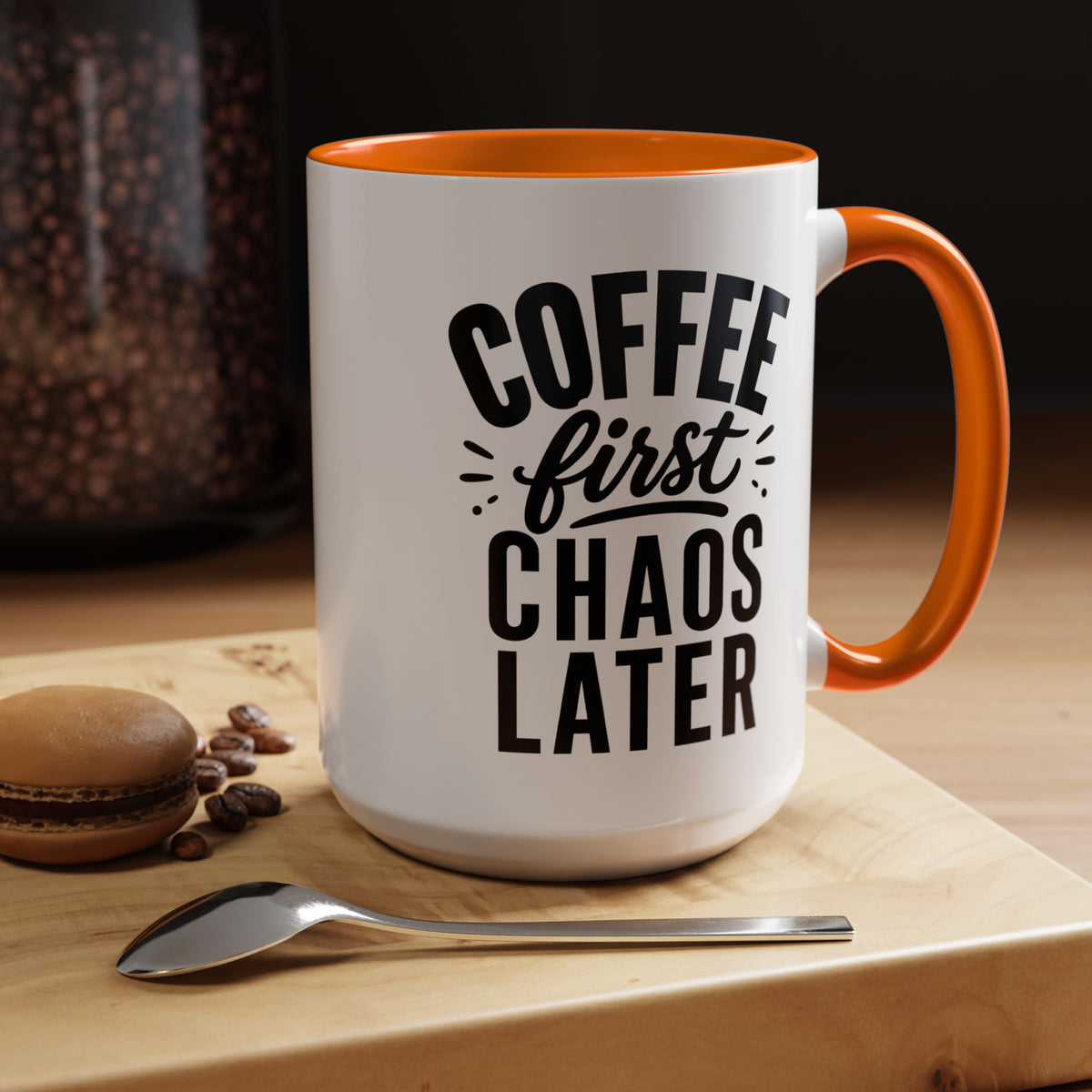 Funny Coffee Lover Mug, Coffee First Chaos Later Mug, Morning Coffee Quote Cup, Caffeine Lover Gift, Office Coffee Mug for Coworkers
