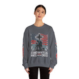 Stand for the Flag Kneel for the Cross Sweatshirt, Patriotic Christian Crewneck, American Flag Pullover, Faith Gift, Fourth of July Top