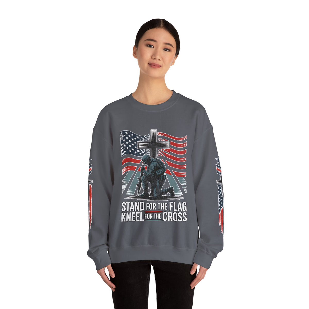 Stand for the Flag Kneel for the Cross Sweatshirt, Patriotic Christian Crewneck, American Flag Pullover, Faith Gift, Fourth of July Top
