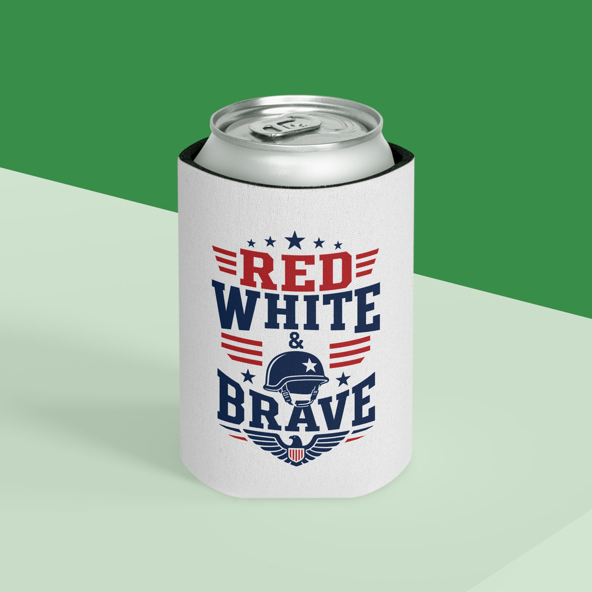 Patriotic Red White Blue Can Cooler, Military Inspired Drink Holder, American Flag Beverage Sleeve, Veteran Gift, USA Party Favor