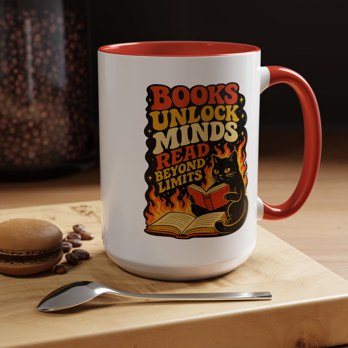 Book Lover Cat Coffee Mug, Reading Cat Mug for Bookworms, Literary Gift for Readers, Librarian Teacher Cup, Books Unlock Minds