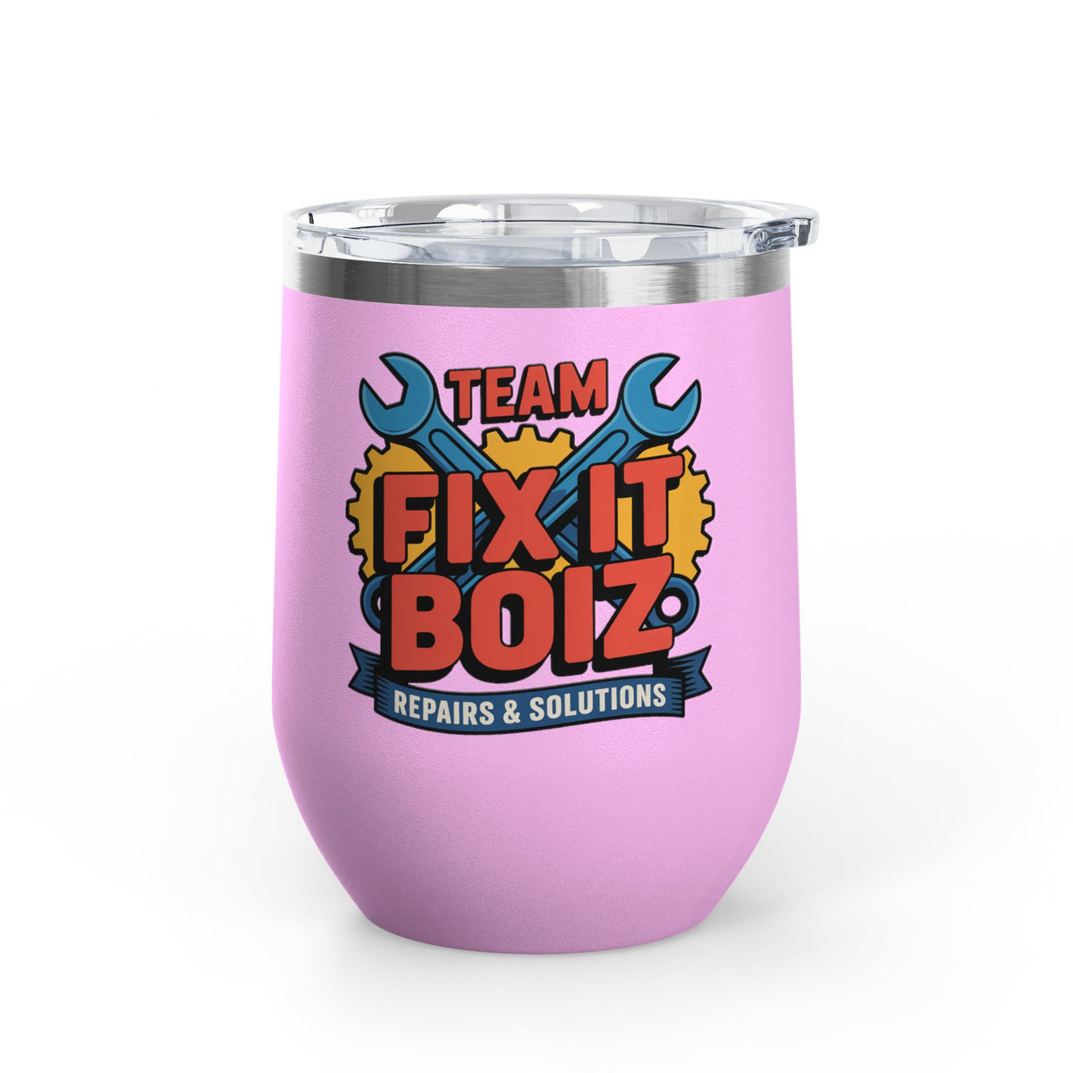 Mechanic Wine Tumbler, Team Fix It Boiz Wrench and Gear Design, Handyman Gift for Dad or a Repair Crew Coworker, Off Duty Workshop Drinkware