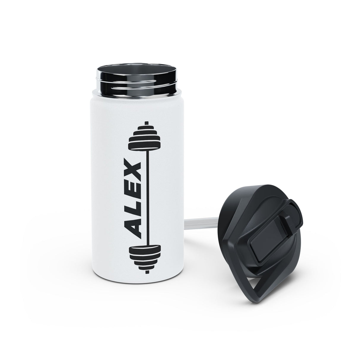 Personalized Barbell Kids Water Bottle, Stainless Steel Straw Bottle, Custom Name Sports Bottle, Young Athlete Gift for Boys and Girls