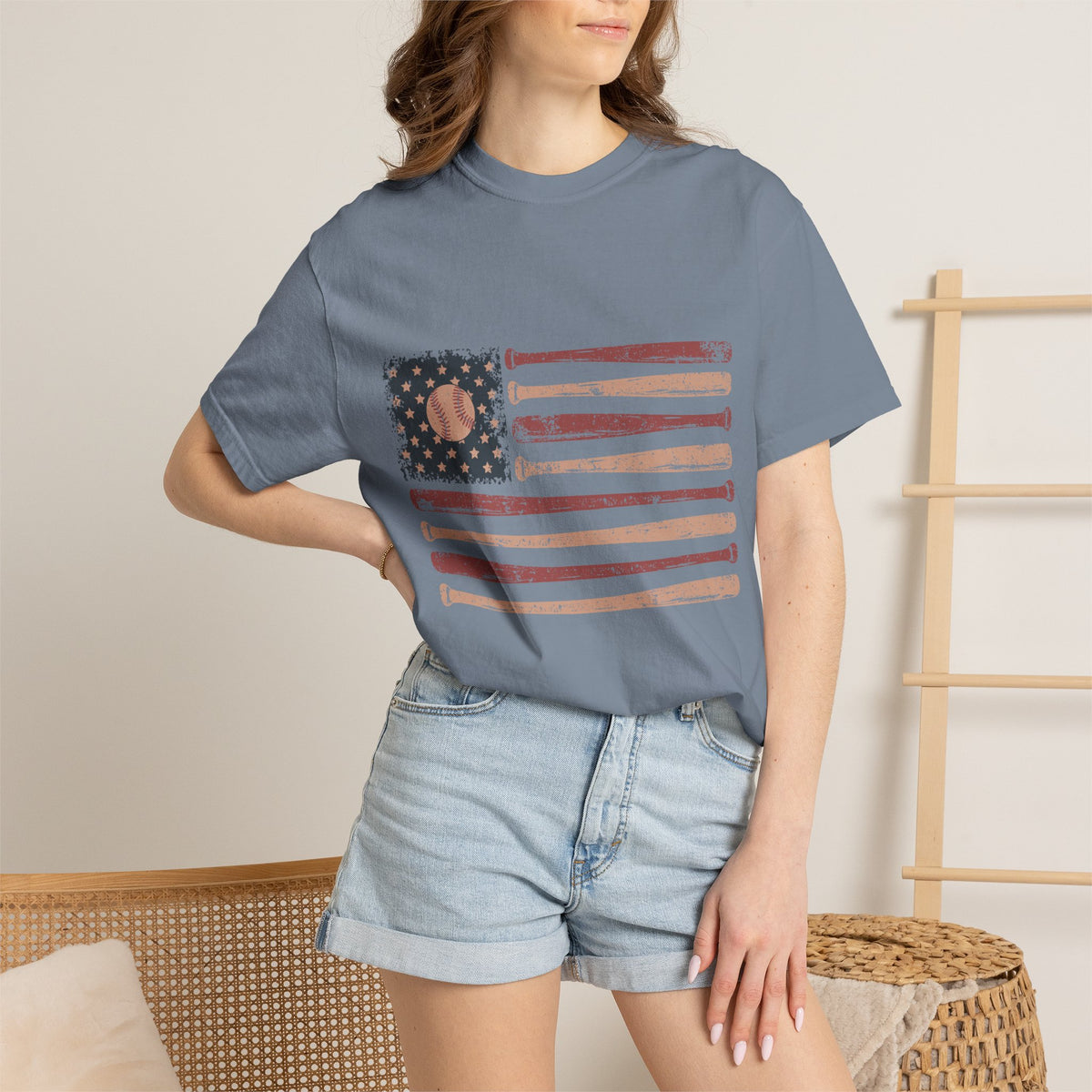 Game Day Patriotic Shirt Comfort Colors, USA Baseball Flag Graphic Tee, Fourth of July Gift for Sports Fan, American Vintage Top