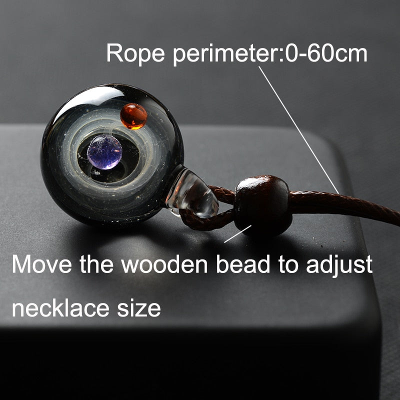Universe Glass Bead Planets Pendant Necklace Galaxy Rope Chain Solar System Design Necklace