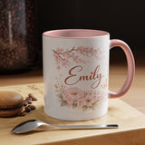 Personalized Floral Name Mug, Custom Coffee Mug with Name, Pink Flower Mug for Women, Birthday Gift, Bridesmaid Keepsake Cup