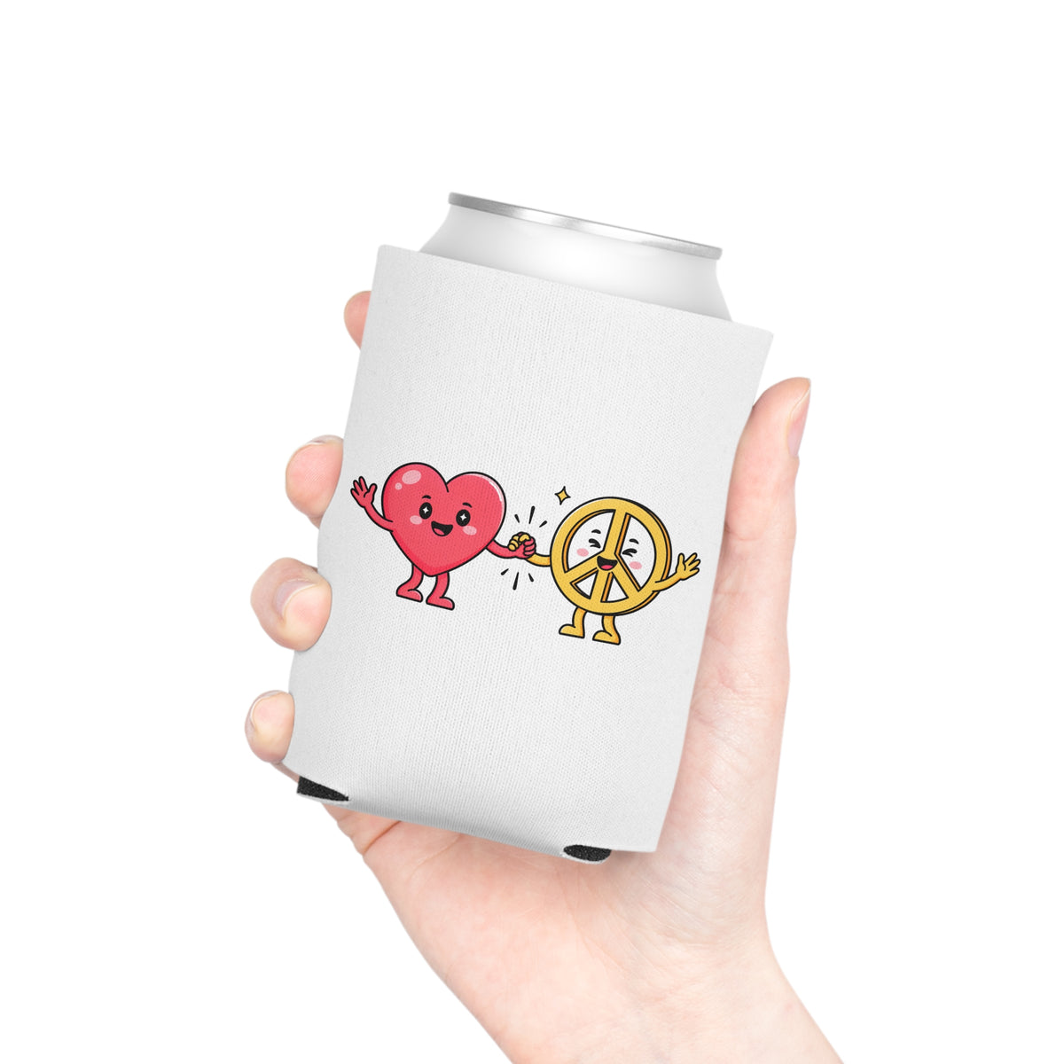 Heart and Peace Sign Can Cooler, Cute Love and Peace Drink Sleeve, Retro Couple Gift, Fun Summer Party Favor