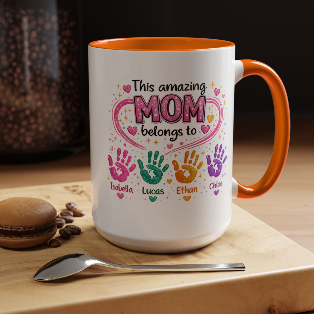 Personalized Mom Handprint Mug, Custom Mother's Day Coffee Mug, Gift from Kids for Mom, Grandma Mug with Children's Names