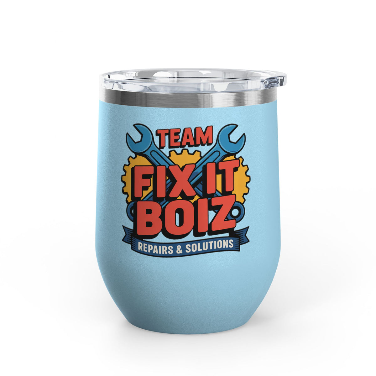 Mechanic Wine Tumbler, Team Fix It Boiz Wrench and Gear Design, Handyman Gift for Dad or a Repair Crew Coworker, Off Duty Workshop Drinkware