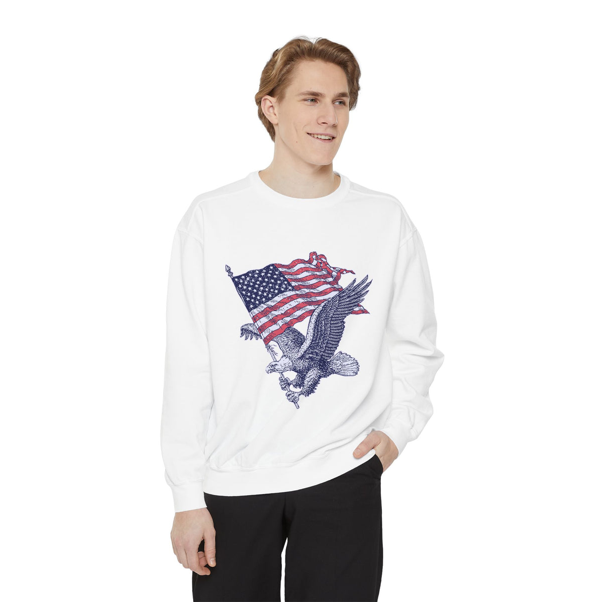 Bald Eagle American Flag Sweatshirt, Retro Patriotic Graphic, Gift for USA Pride Fans, Fourth of July Celebrations and Everyday Clothing