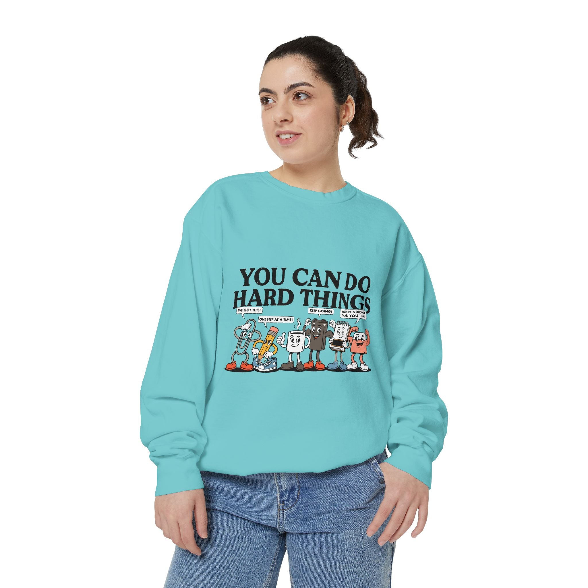 You Can Do Hard Things Comfort Colors Sweatshirt, Motivational Teacher Crewneck, Encouragement School Sweatshirt Gift