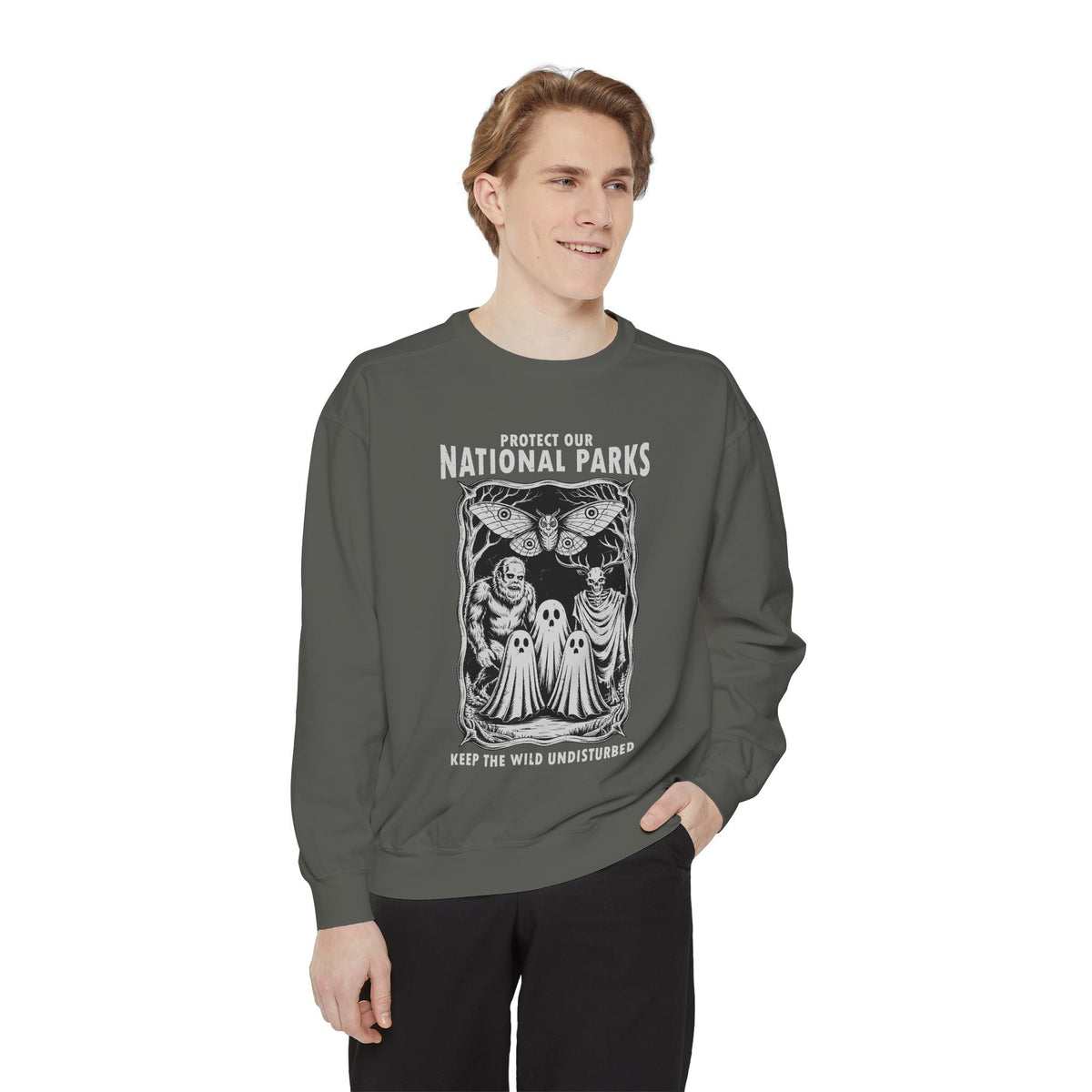 Protect Our National Parks Comfort Colors Sweatshirt, Gothic Nature Lover Crewneck, Cryptid Halloween Outdoor Adventure Gift