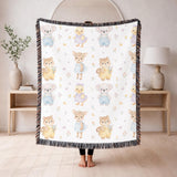Cute Woodland Animal Baby Woven Blanket Forest Nursery Decor Koala Duck Deer Squirrel Kids Throw Baby Shower Gift