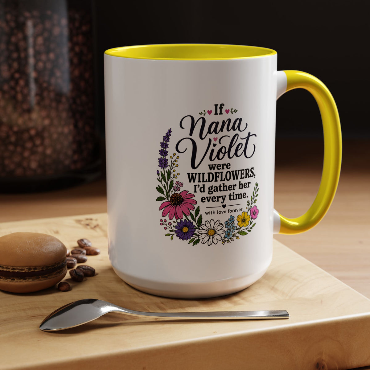 Nana Violet Wildflower Mug, Floral Grandmother Coffee Cup, Sentimental Gift from Grandchild, Birthday or Mothers Day Present
