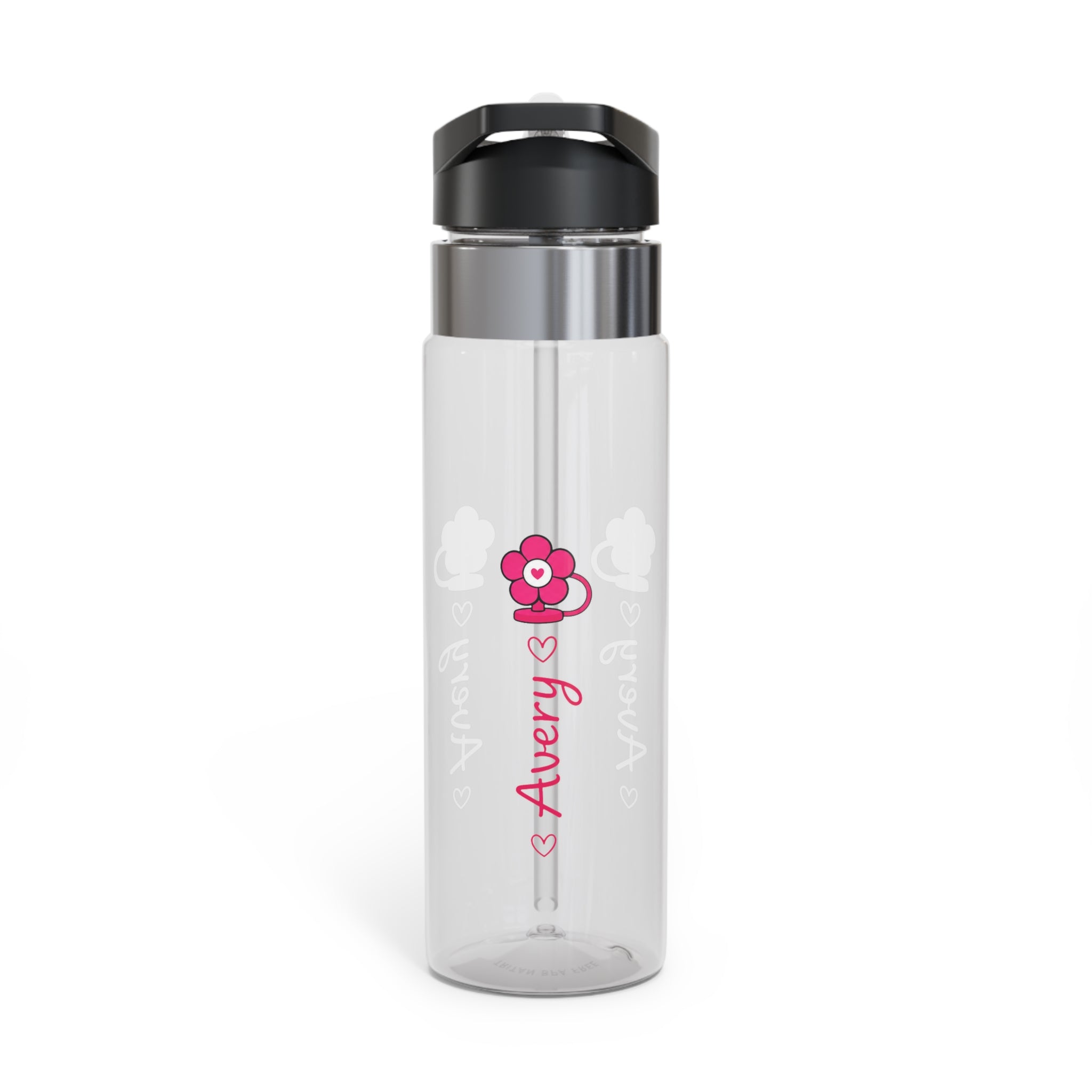 Personalized Transparent Water Bottle for Girls, Custom Name Flower Bottle, Cute School Drinkware, Birthday Gift for Kids and Teens