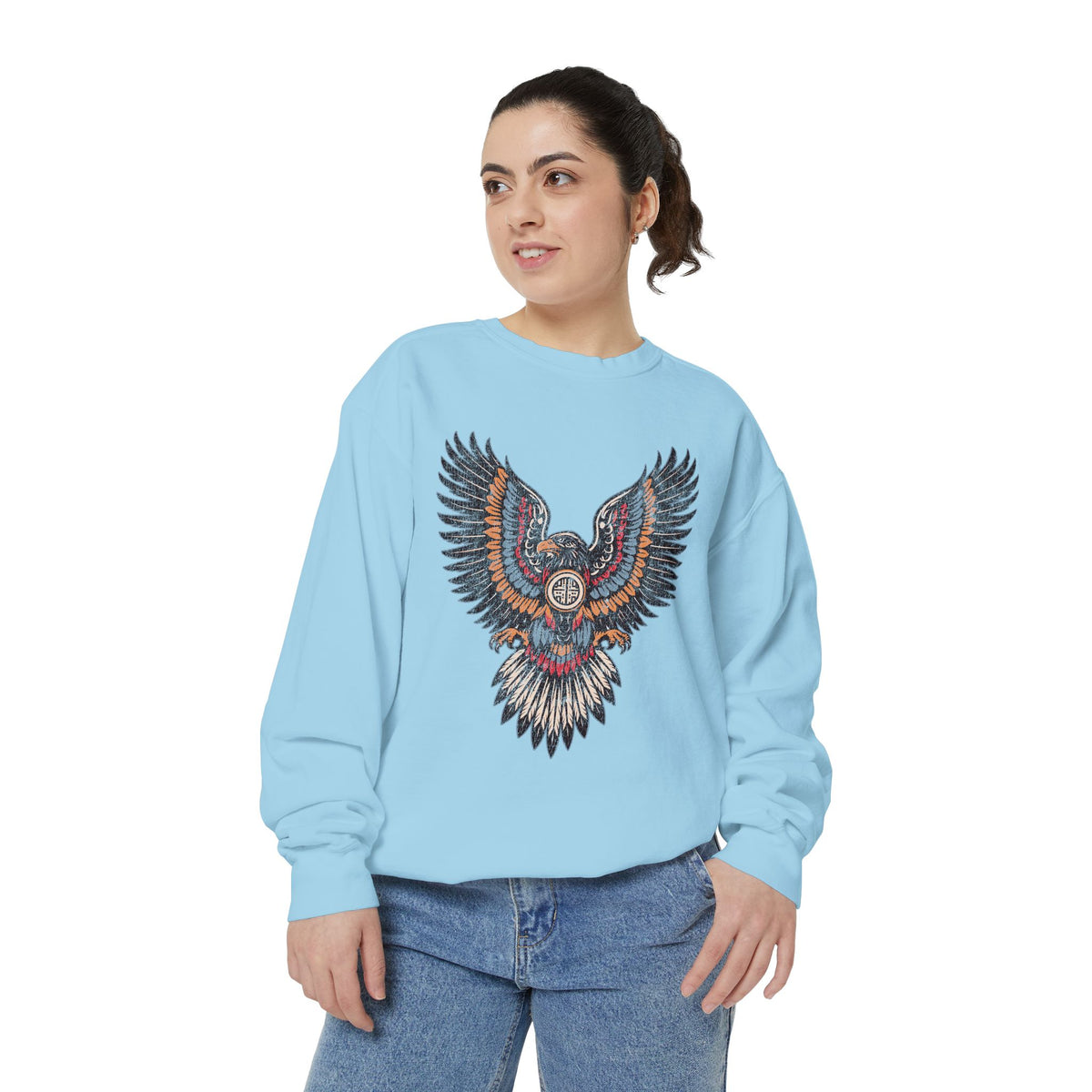 Ornamental Eagle Sweatshirt, Retro Tattoo Style Bird Graphic, Gift for Wildlife Art Lovers, Boho Festival Outfits and Everyday Casual Wear