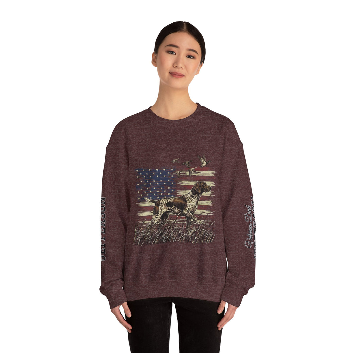Personalized Patriotic Dog Sweatshirt, Custom Family Name Pullover, American Flag Dog Crewneck, USA Dog Lover Gift, Fourth of July Shirt