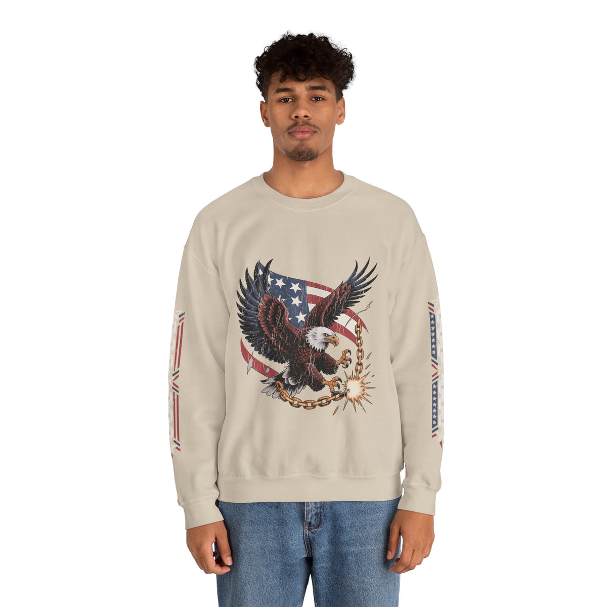 Patriotic Eagle Freedom Sweatshirt, American Flag Crewneck, Broken Chain Military Style Pullover, Fourth of July Gift for Him or Her