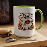 Cute Raccoon Halloween Mug, Ghost Costume Coffee Cup, Spooky Pumpkin Gift for Animal Lover, Fall Birthday or October Office Desk Decor