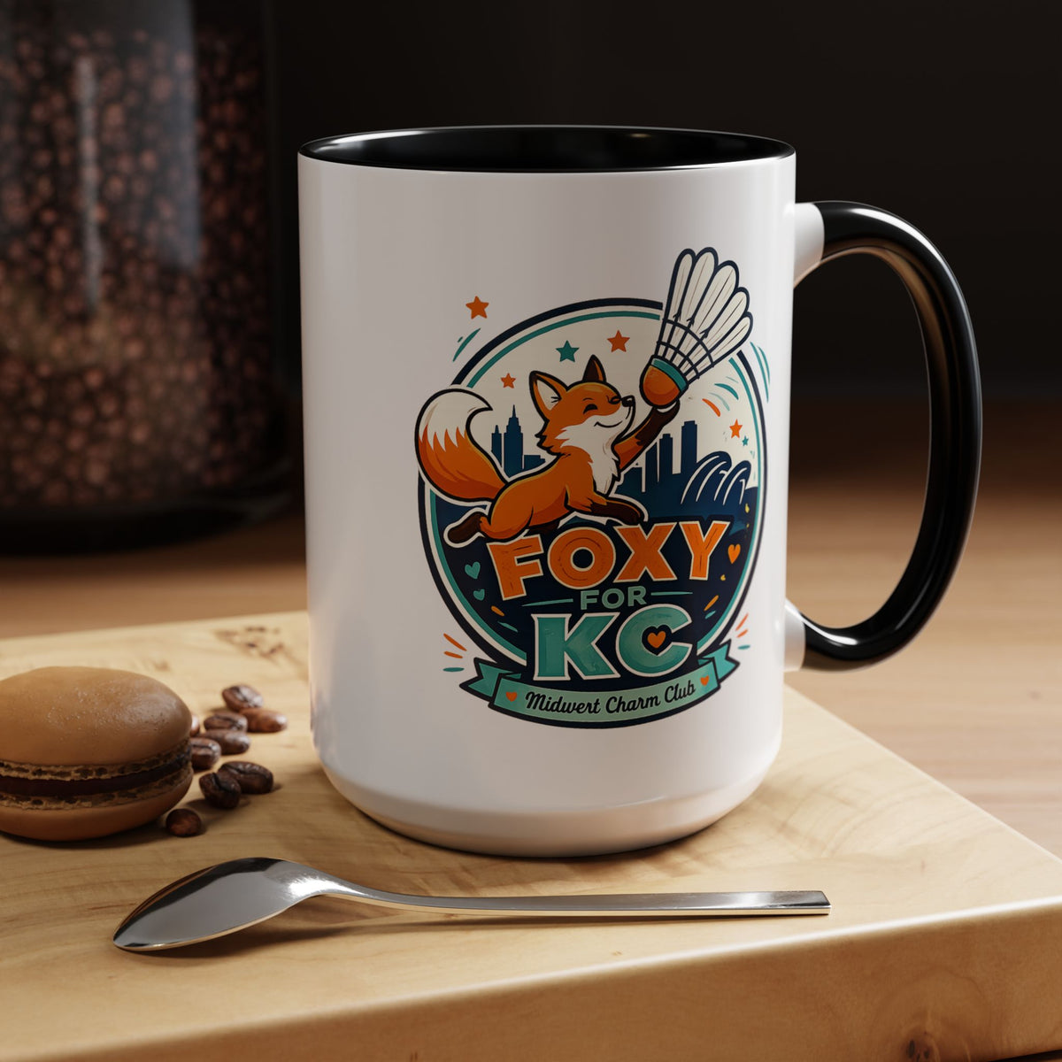 Kansas City Badminton Mug, Foxy for KC Coffee Cup, Funny Shuttlecock Lover Gift, KC Sports Fan Mug, Badminton Player Present