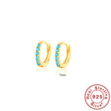 S925 Sterling Silver Circle Earrings with Turquoise and Diamond Inlay 18K Gold Plated Stud Earrings Jewelry
