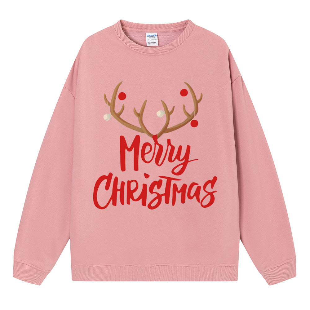 Merry Christmas reindeer print women's mid to long hoodie for Christmas