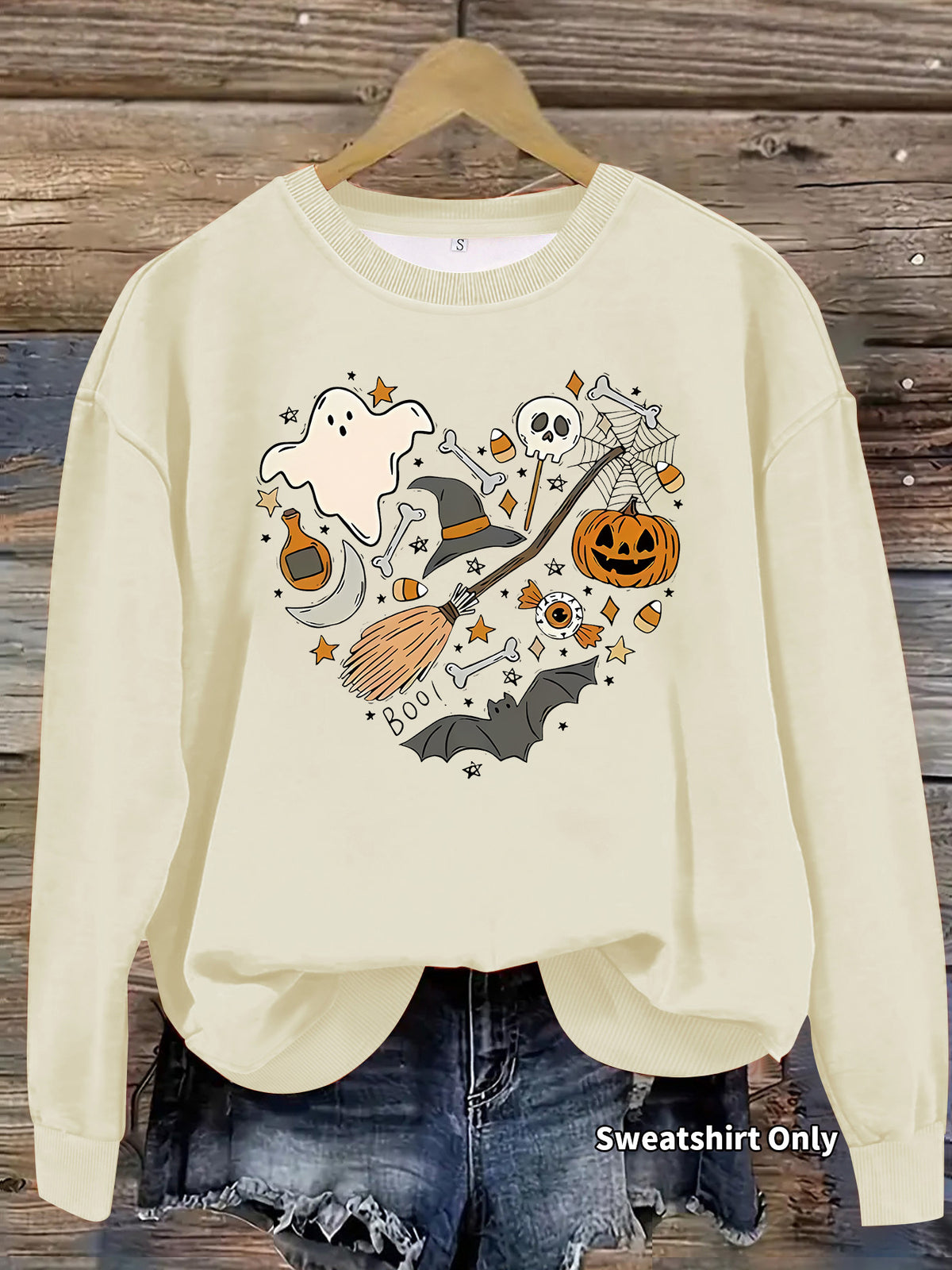 Halloween Heart Doodle Sweatshirt, Halloween Graphic Crewneck Pullover