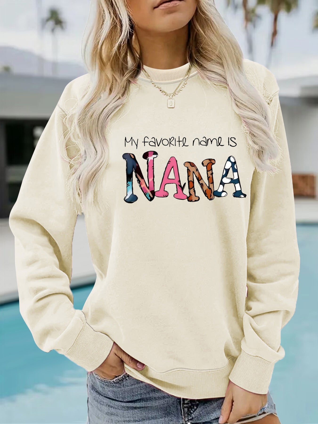 Round neck NANA printed pullover sweatshirt sweatshirt sweatshirt