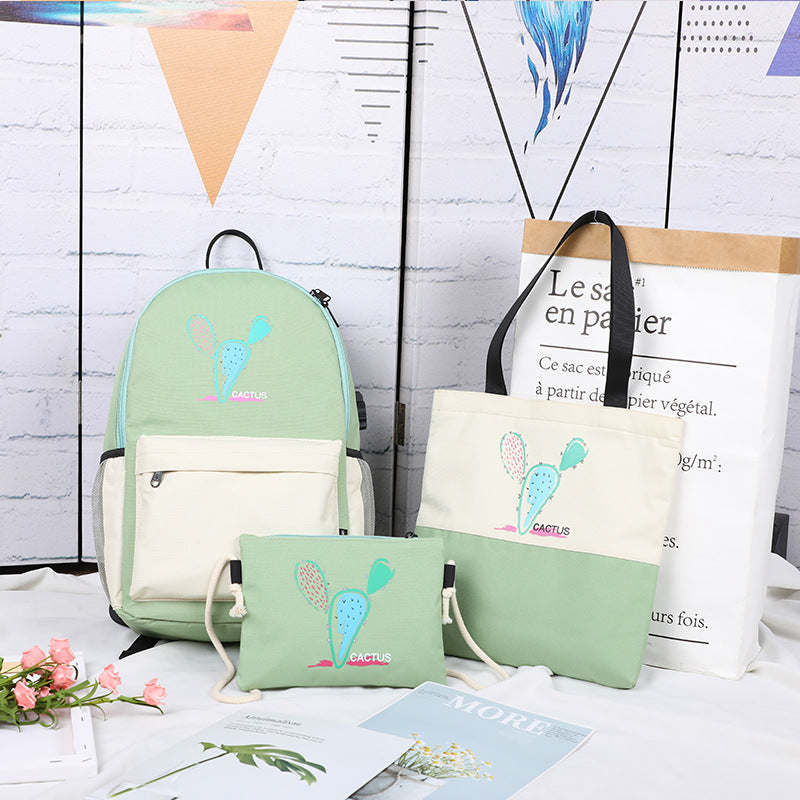 ins School bag USB backpack girl junior high school students Mori three piece backpack fashion