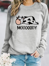 Round neck MOOOOODY printed pullover sweatshirt sweatshirt