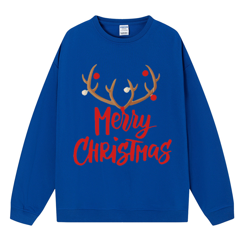 Merry Christmas reindeer print women's mid to long hoodie for Christmas