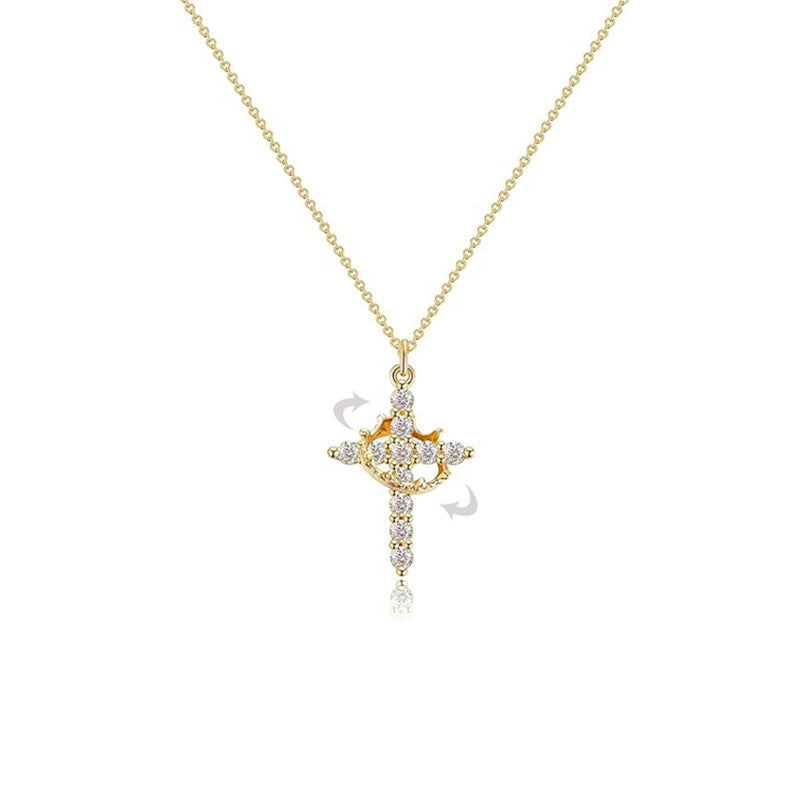 European and American cross pendant women can rotate fashionable and versatile light luxury crown necklace collarbone chain