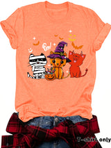 Three Halloween cat prints on short sleeves
