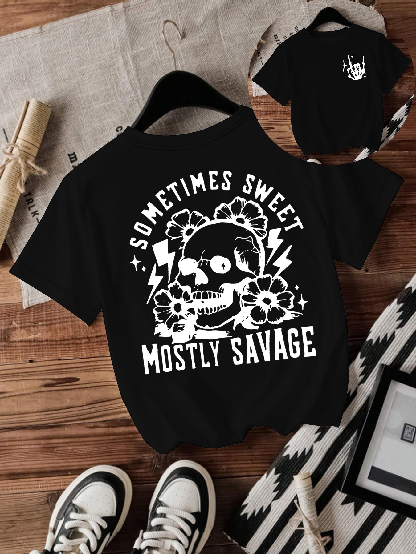 T-shirt women Halloween skull round neck