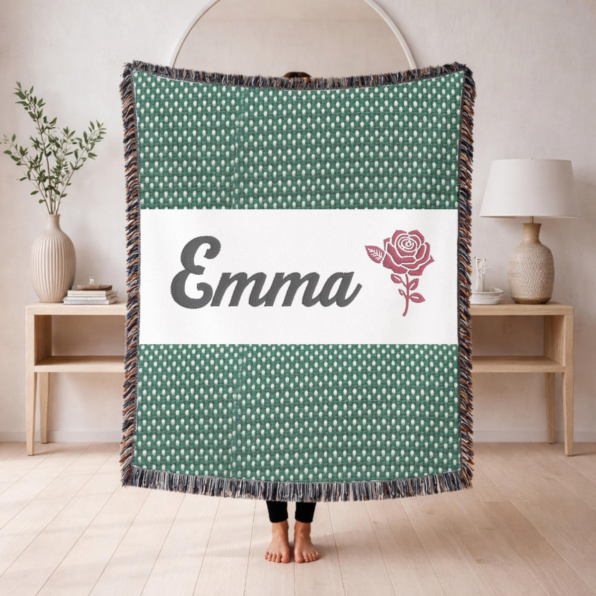 Grandma Gift Woven Blanket Personalized Nana Blanket Floral Rose Throw Cozy Grandmother Gift Family Keepsake