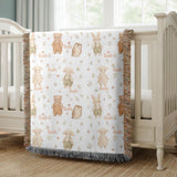 Personalized Woodland Baby Woven Blanket Custom Name Animal Nursery Blanket Bunny Bear Lamb Owl Baby Shower Gift