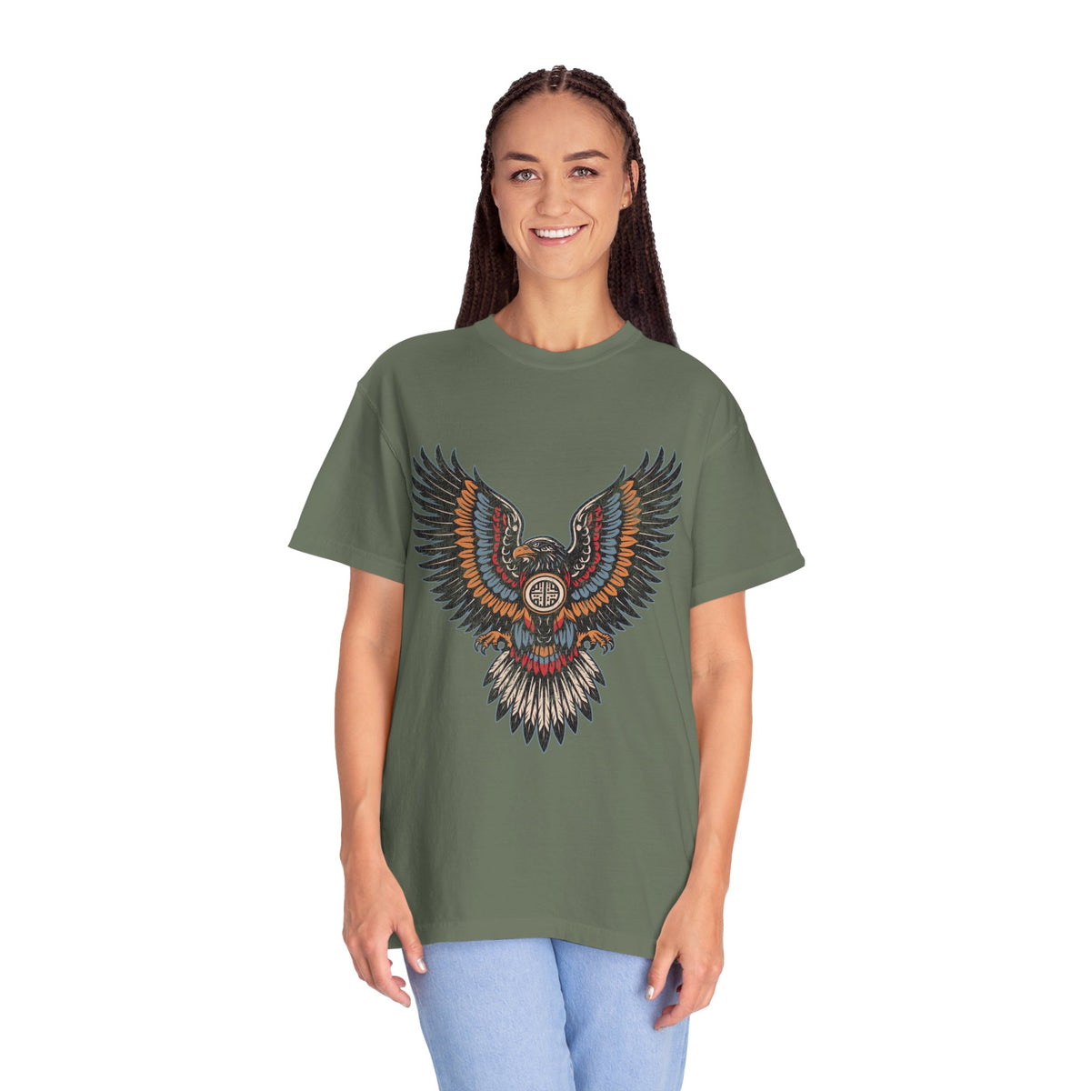 Ornamental Eagle Shirt, Retro Tattoo Style Bird Graphic, Gift for Wildlife Art Lovers, Boho Festival Outfits and Everyday Casual Wear